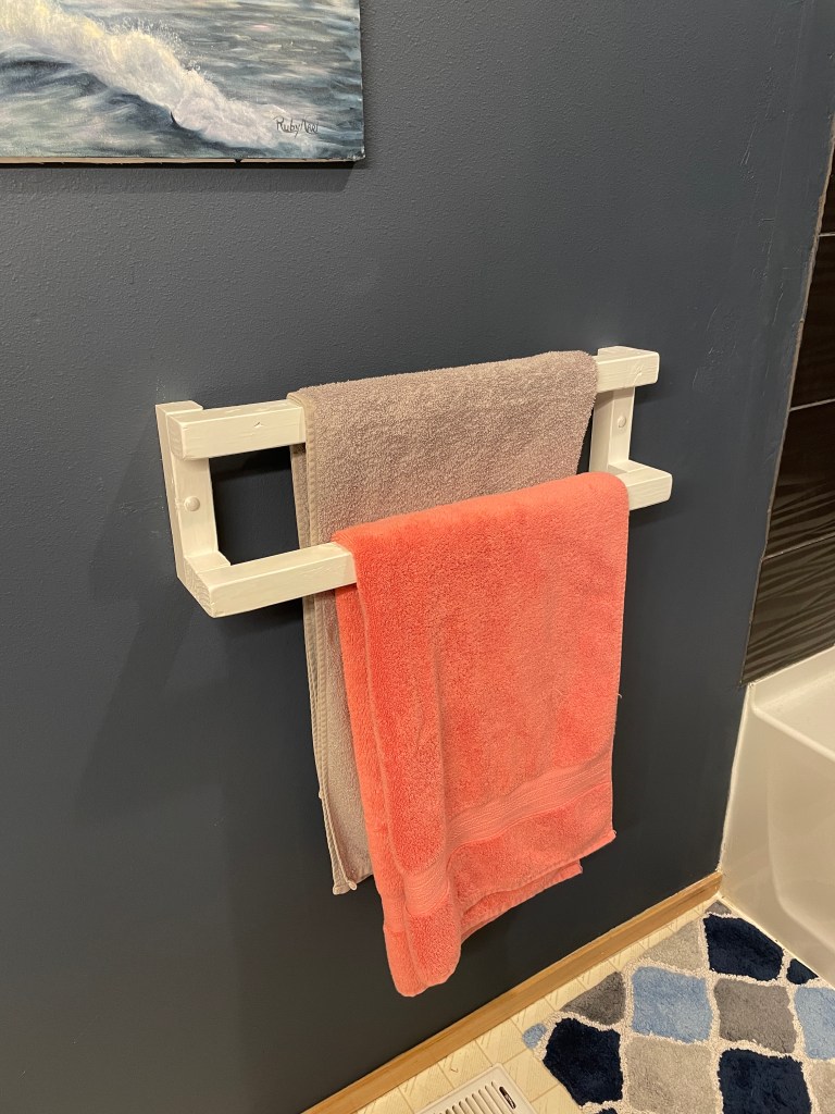 Completed hung towel rack